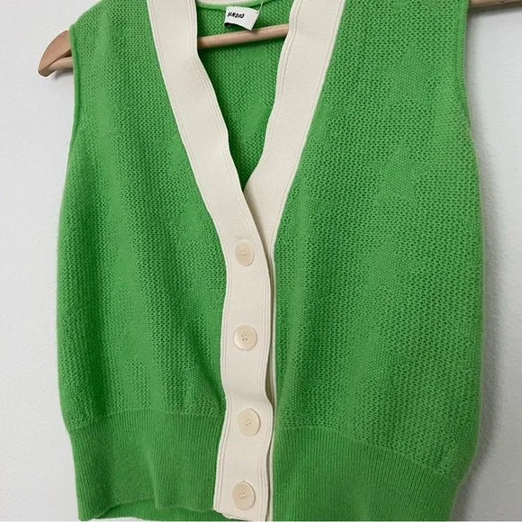 Sandro Cashmere Wool Blend Green Star Vest - Picture 2 of 5